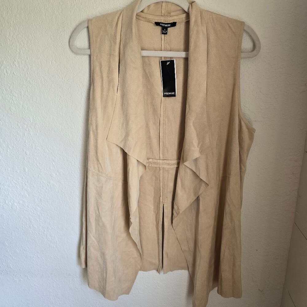 Premise Faux Leather Tan Drape Vest Size Small **NWT**